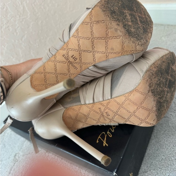 L.A.M.B sheer peep toe ankle booties w platform heels shoes sz 9 - Picture 9 of 12